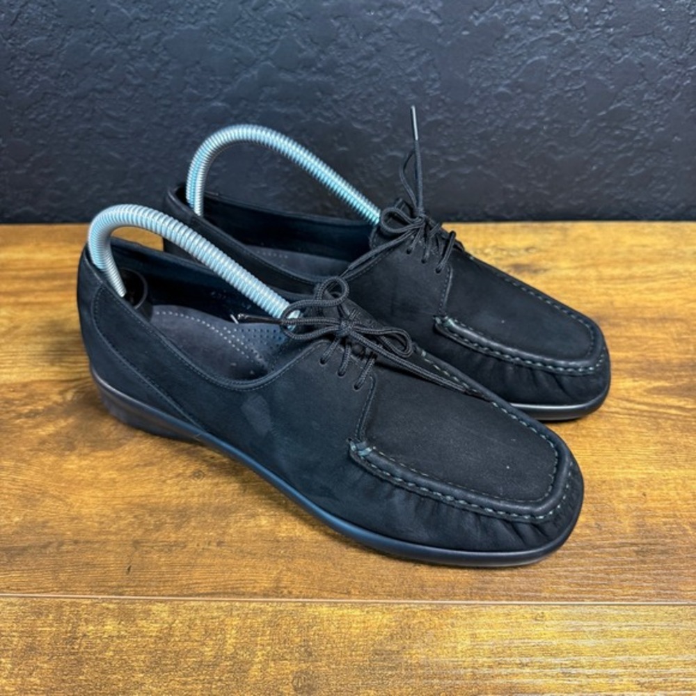 SAS Siesta Black Nubuck Leather Comfort Walking Loafers Womens Size 7.5 M